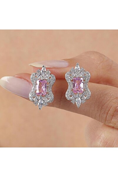 Mia Vento Pink Taşlı Işıltı Klasiği Vintage Gümüş Küpe