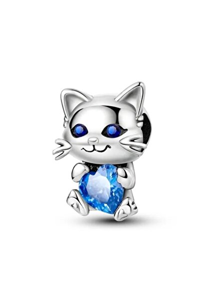 Lux Design 925 Ayar Gümüş Mavi Kedi Charm