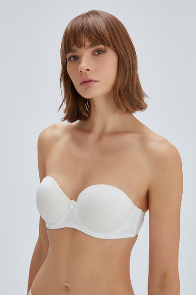 Dagi Ecrufarbener, trägerloser Push-up-BH mit Bügel
