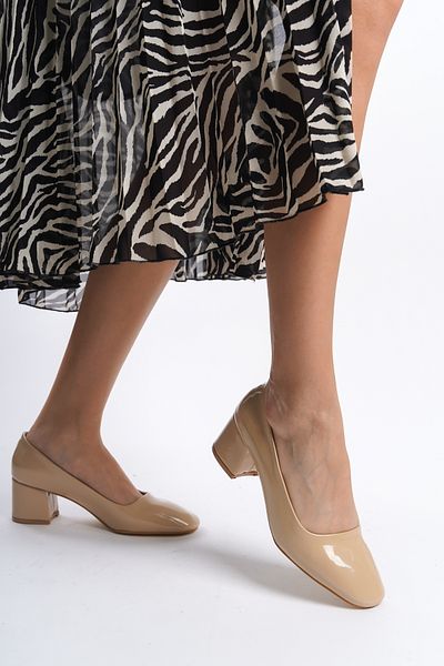 eformoda by emre yılmaz Pantofi de damă din piele lăcuită nudă, eleganti, confortabili, clasici, cu toc gros de 5 cm, DRK022