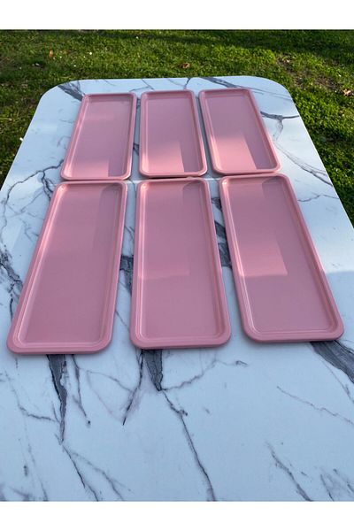 Aslı Hediyelik 6-Piece Baton Lilac Metal Single Decorative Candle, Tea, Coffee and Cake Serving Presentation Tray