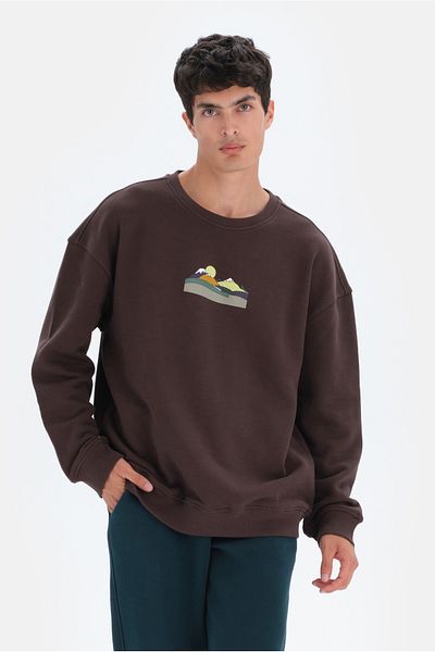 Dagi Dunkelbraunes Herren-Sweatshirt mit Mountain-Print