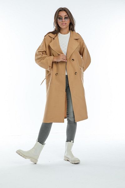 ensade Beige Sleeve Gathered Oversize Gabardine Trench Coat