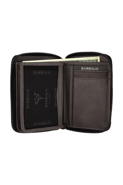 Garbalia Unisex Gri Fargo Vintage Deri Fermuarlı Para Portföy