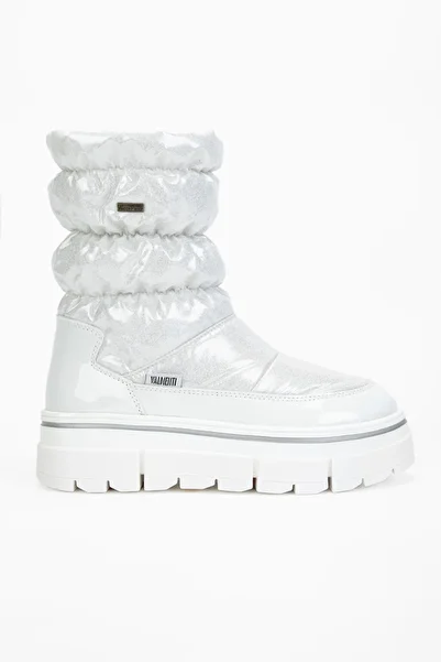 Valmenti Abriana Women's White Glitter Leather & Textile Snow Boots