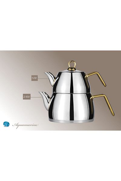 Amboss Aquamarine Medium Size Gold Steel Handle Teapot Aqa-4622
