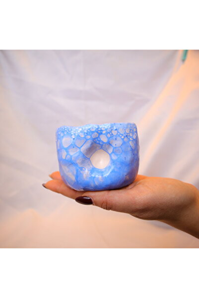 Lily & Loly Ceramics Blue Bubble Bubble - Unique 200 ml Handmade Ceramic Mug Without Handle