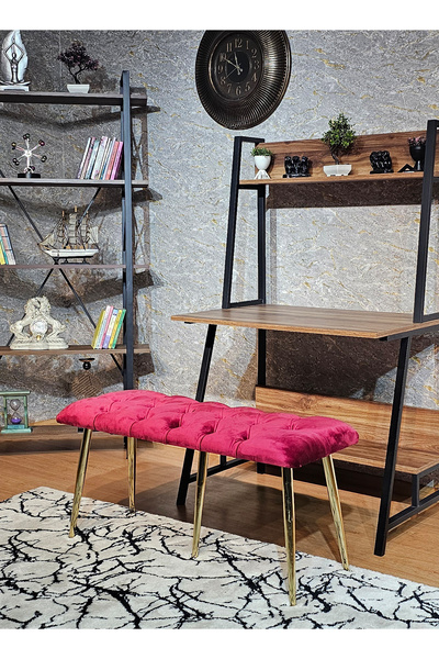 ZAFİR Gold Metal Bordo Oturaklı Sivriltme Ayaklı Babyface Puf & Bench & Oturak