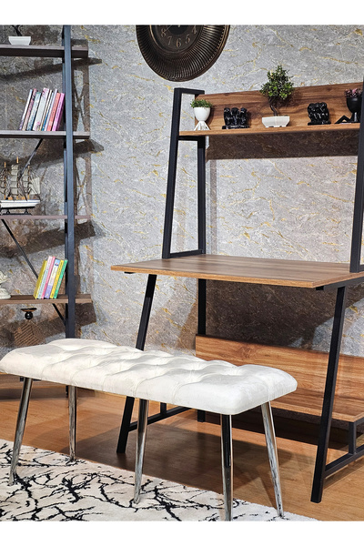 ZAFİR Krom Metal Krem Oturaklı Sivriltme Ayaklı Babyface Puf & Bench & Oturak