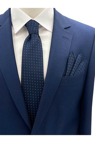 Brianze Navy Blue and White Patterned Tie Handkerchief Set