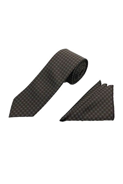 Brianze Brown Blue Patterned Tie Handkerchief Set