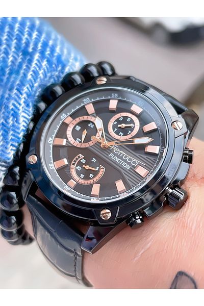 Ferrucci FERRUCCİ FUNCTION LEATHER CORD MEN'S WRISTWATCH + BRACELET WITH GIFT