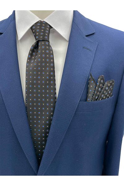 Brianze Brown Cream Blue Patterned Tie Handkerchief Set