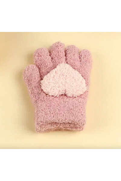Petityu Yumusacik Yun Orgu Eldiven Pembe Kalp Yas 24LGKALPpembeknit