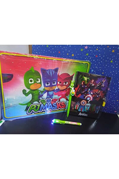 Parkkırtasiye HEDİYELİK GÜNLÜK ÇİZGİLİ+YABBOZ+ IŞIKLI KALEM+SEVİMLİ ARILI UÇL...