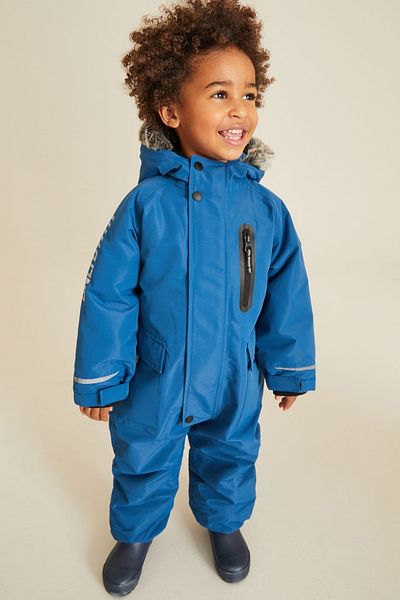 Next Baby Cobalt Blue Luxury Faux Fur Detailed Snow Jumpsuit
