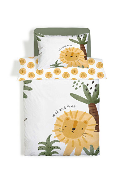 Evmila Lion Patterned Double Sided 2-Piece Duvet Cover Set - Printed, No Sheets, Single, 160x220 Cm