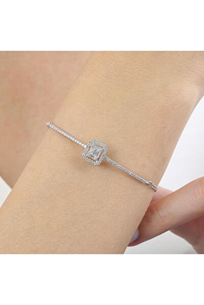 Mia Vento Pırlanta Montür Minimal Kare Baget Gümüş Bilezik