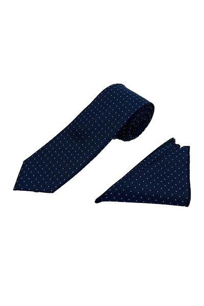 Brianze Navy Blue and White Patterned Tie Handkerchief Set
