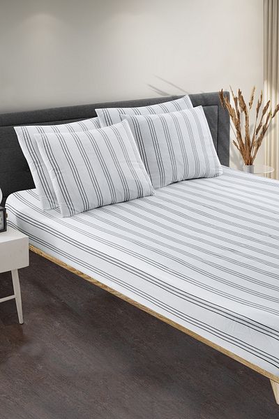 Soft Colours ملاءة مطاطية مخططة وغطاء وسادة مزدوج - فردي - مقاس كبير