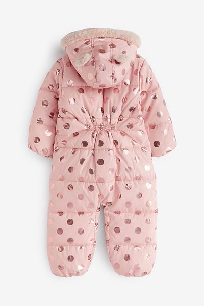 Next Baby Pink Full Fleece Lined Water Resistant Snow Jumpsuit