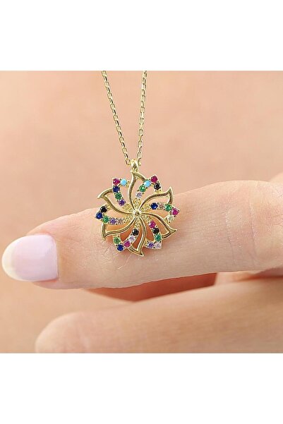 Mia Vento Mix Taşlı Lotus Yansıması Gold Renk Gümüş Kolye