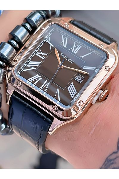 Ferrucci FERRUCCİ SQUARE MODEL CALENDAR LEATHER CORD MEN'S WRISTWATCH + BRACELET GIFT