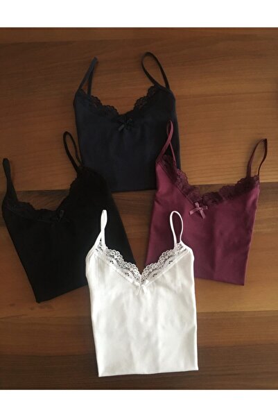 LEYNA BUTİK Γυναικείο (ΜΑΥΡΟ-ΛΕΥΚΟ-ΣΚΟΥΡΟ ΜΠΛΕ-DAMSON) 4 Πακέτο εσώρουχο με λουράκι από βαμβακερό σχοινί