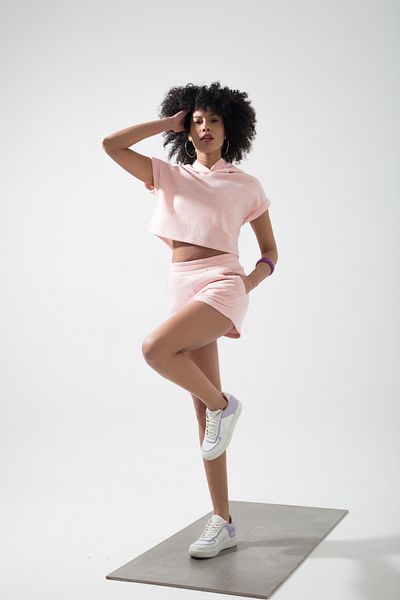 MuuBs Pump 3 Thread Elastic Waist Short Shorts Hooded Crop Set