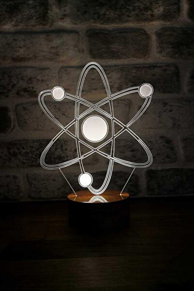 BY-LAMP Atom Figürlü Dekoratif Hediye Led Masa Lambası | 7 Işık Rengi | Ahşap...