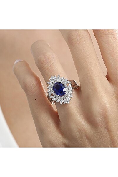 Effective Diamond Venedik Dansı Sentetik Safir Taşlı Gümüş Yüzük