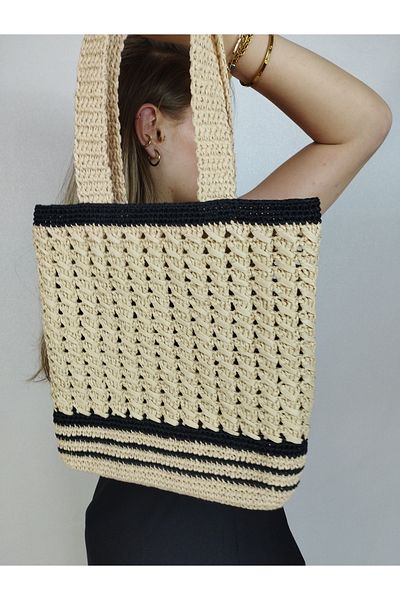 İLKCET MODA Women's Special Raffia Rope Shoulder Bag
