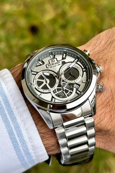 Reward VIP Series Multi Function Steel Cord Silver Color Stylish Men's Wristwatch