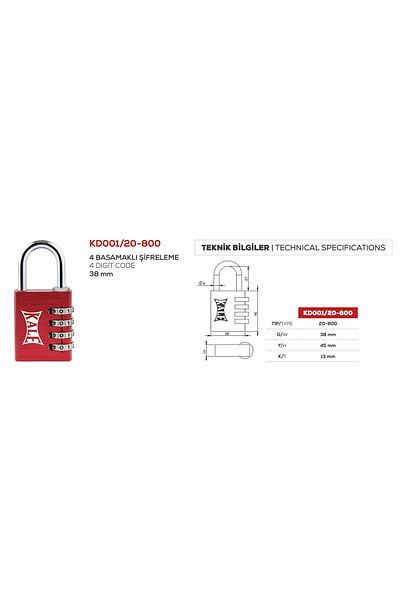 Kale Kilit Combination Padlock Aluminum-red 4 Step (10 pieces)