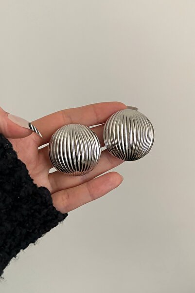 Okko Store Çizgili Büyük Yarım Top Küpe