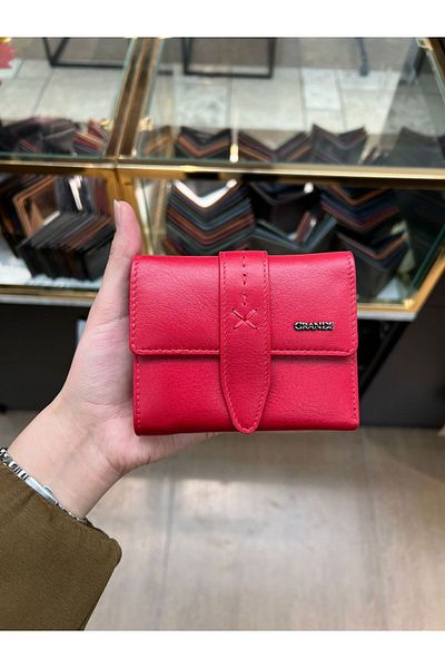 MFT Leather Design محفظة نسائية من الجلد الطبيعي باللون الأحمر (2633)