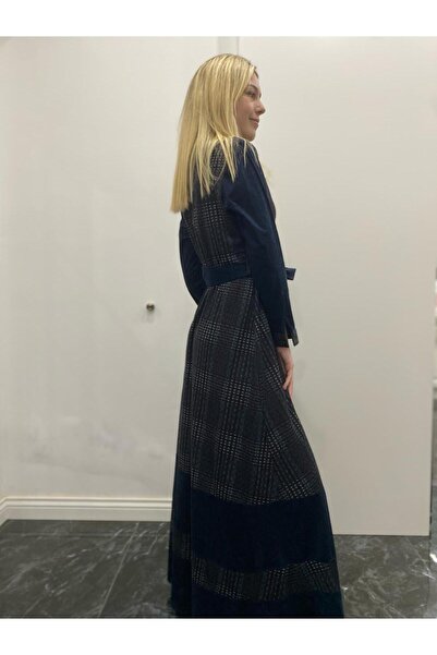 Bohemian Kadın Uzun Kollu Nubuk Kadife Uzun Elbise