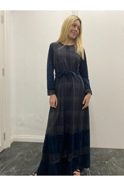 Bohemian Kadın Uzun Kollu Nubuk Kadife Uzun Elbise