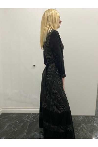 Bohemian Kadın Uzun Kollu Nubuk Kadife Uzun Elbise