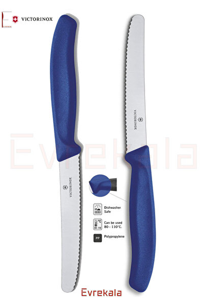 Victorinox Evrekala Shop Mavi Bıçak Seti Victorinox Tırtıklı 11 cm Blue Knife...
