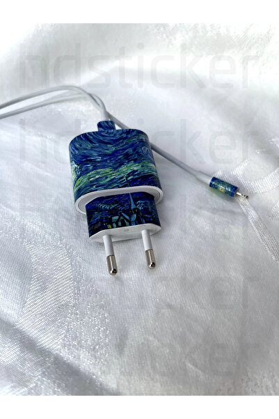 hdsticker Iphone 20w Uyumlu Şarj Aleti Kaplaması - Van Gogh Temalı Full Kaplama Sticker 5 Parça