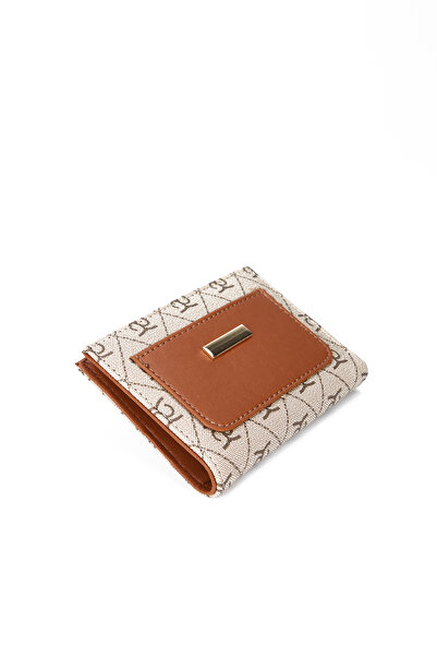 minebag Natale Zc105 Beige-Tan Women's Wallet with Pattern and Pocket