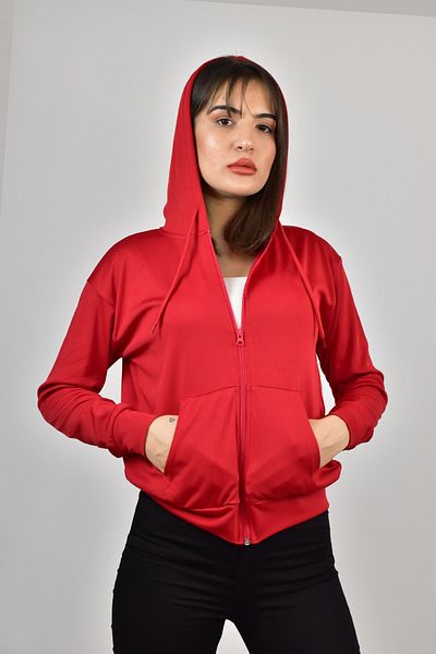 FİHA Fiha/5003-femei Akat Hooded Sweat cu fermoar - roșu