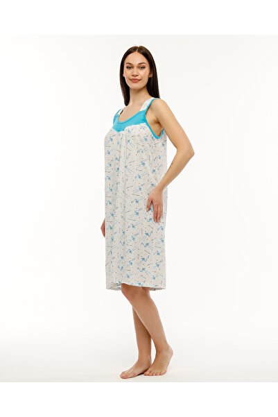 SEVA Kalın Askılı %100 Pamuk Penye Kumaş Rahat Kalıp Gecelik