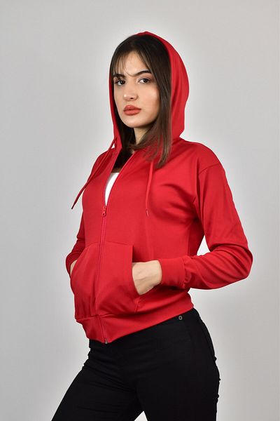 FİHA Fiha/5003-femei Akat Hooded Sweat cu fermoar - roșu