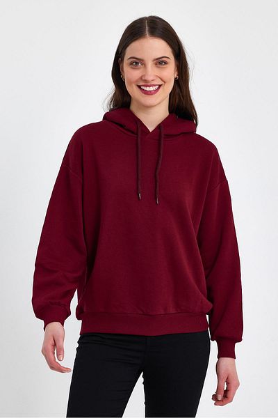 FİHA Fiha/didinmek-5010 Hanorac supradimensionat fără glugă pentru femei - Roșu Claret