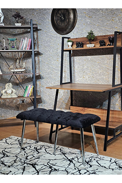 ZAFİR Krom Metal Siyah Oturaklı Sivriltme Ayaklı Babyface Puf & Bench & Oturak