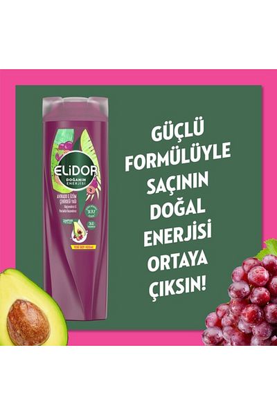 Elidor Energy of Nature Hair Care Shampoo - Avocado and Grape Seed Oil Strengthening