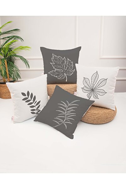 menesahome Сива, почти бяла, декоративна калъфка за възглавница с дигитален п...