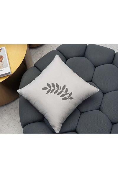 menesahome Gray Broken Background White Dry Wild Flower Leaf Themed Digital Printed Decorative Throw Pillow Cover